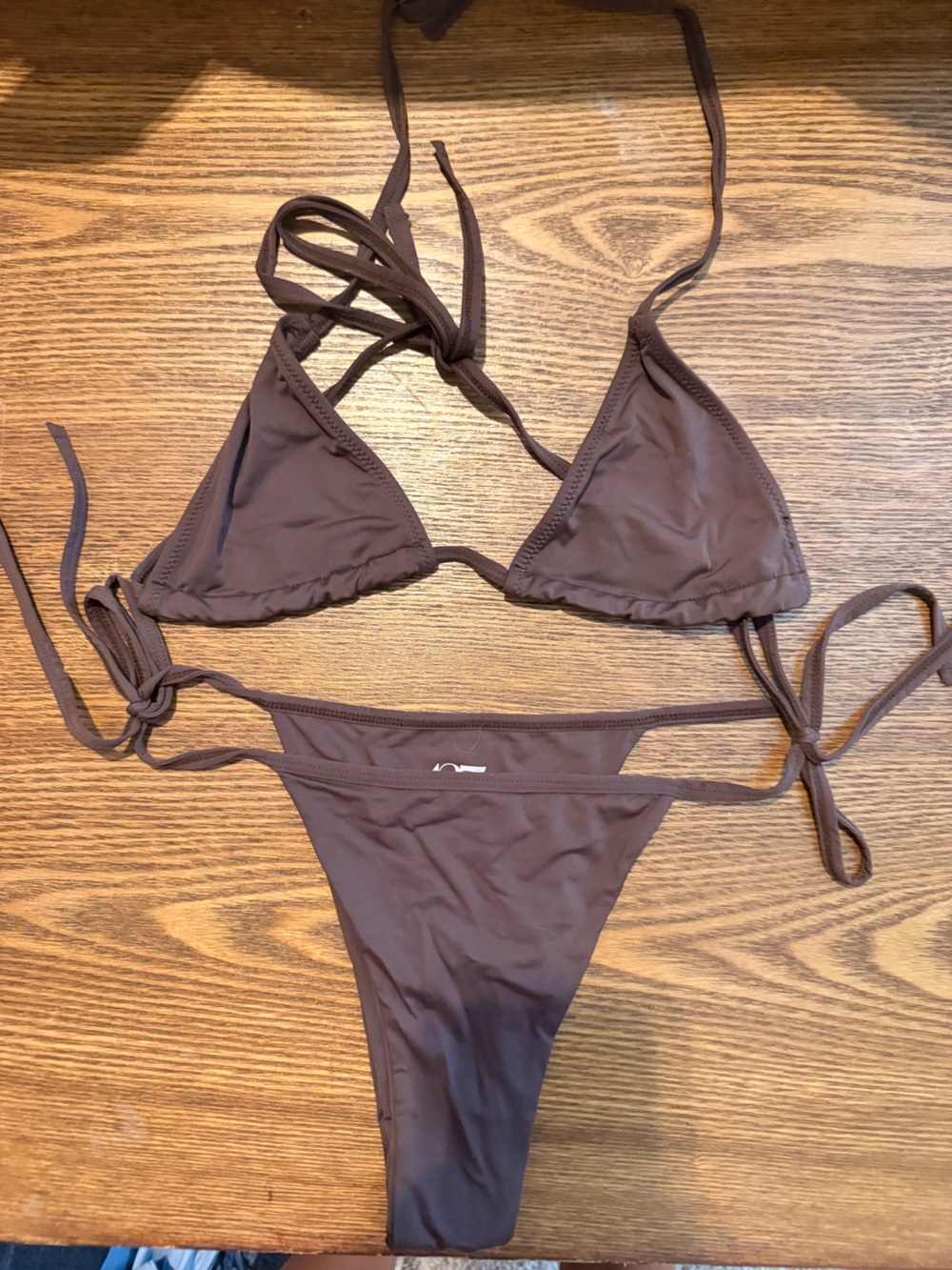 Brown String Triangle Bikini Set - Women’s Tie Swimwear